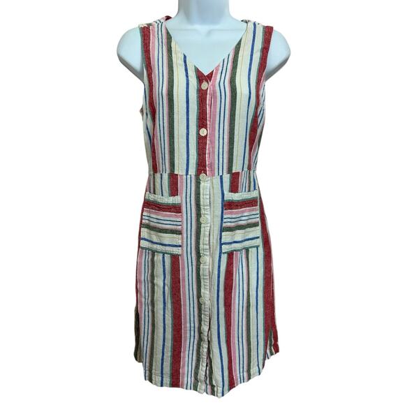 Old Navy Striped Linen Blend Dress Sz Small Sleeveless Button Front Pockets - Picture 7 of 11